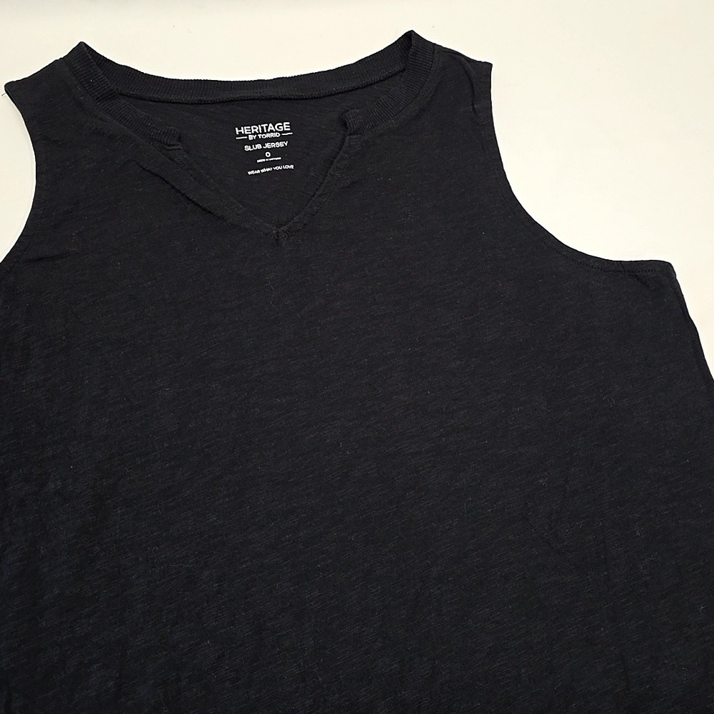 Torrid Tank Top Womens 0 Black Heritage Slub Jersey Split Neck Sleeveless Cotton